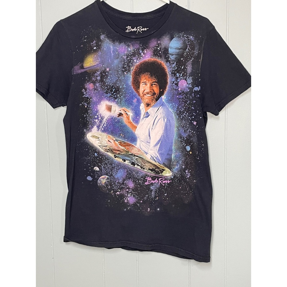 Bob Ross T-Shirt Small Black Excellent Galaxy Space Painting Graphic Tee